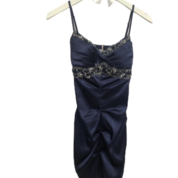 B. Darlin Dresses & Skirts - B. Darlin Navy Blue Short Formal Dress Satin-Look Size 3/4 with Sequin Bead Trim